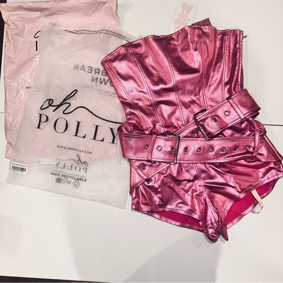 Sasha Bratz Pink Metallic Strapless Corset Romper from Oh Polly, US 10 - Picture 5 of 8